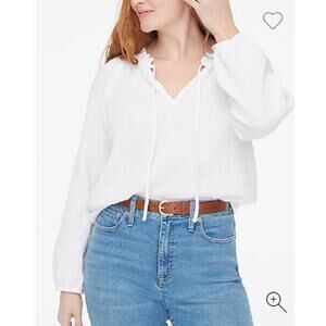 J.Crew Petite Long-Sleeve‎ Gauzey Tie-top in Bright White Size XXSP